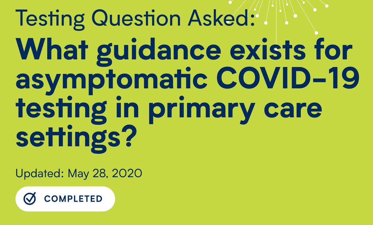 REAL_C19's tweet photo. Interested in #learning about ‘What guidance exists for asymptomatic #COVID19 testing in #primarycare?’ Rapid Evidence Access Link just released a REAL Note that provides an evidence-based summary. Click here to learn more: https://t.co/LobNUoe2e1 https://t.co/9hoaoPXZNR