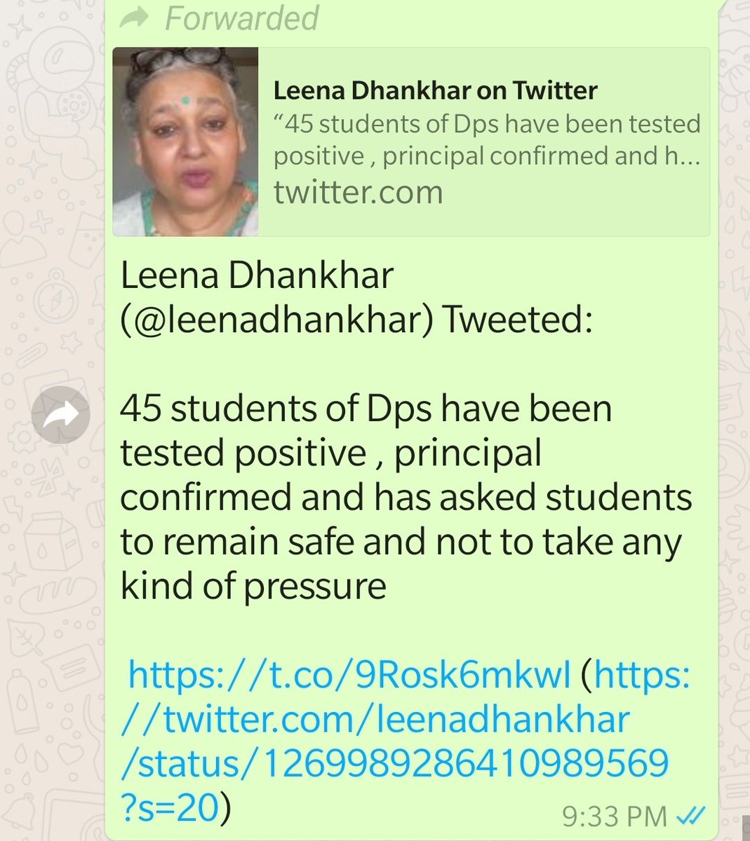gupta_arpna's tweet photo. Dear @Jack @Misskaul
and @Twitterindia attached is the SS of misleading news (now deleted) by Leena Dhankar which created massive panic n concern among public in general and parents of DPS 45 students in particular. Request you to kindly take appropriate action! https://t.co/mrCOvF3EqG