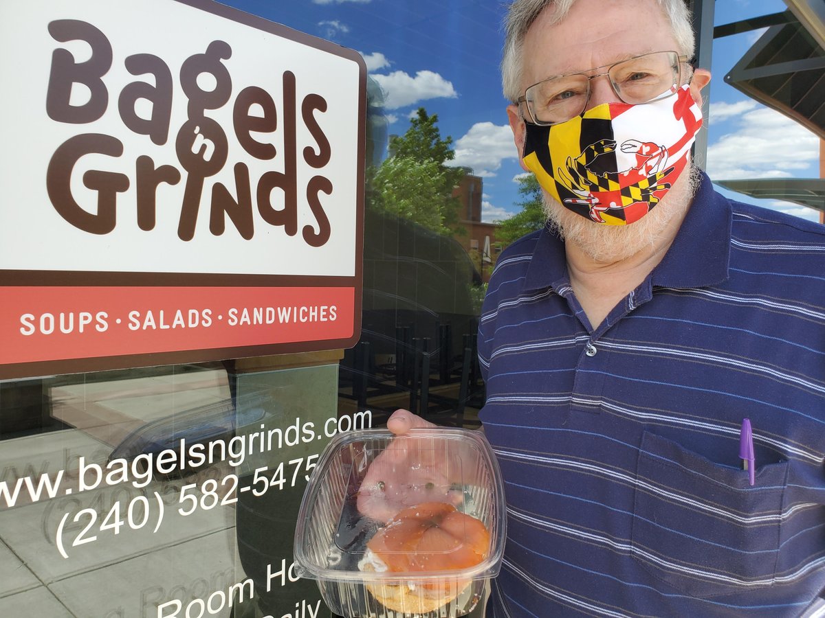 Jim grabbing a bite from one of his favorite local spots, @bagelsngrind. #supportlocal #CollegeParkMD