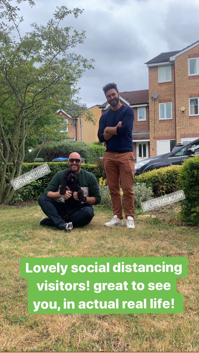 callum_gx's tweet photo. Lovely social distancing visitors today! @ryanjc1980 , Luke &amp; Mimi! @paddyinacab 
#SocialDistancing #friendsinreallife #Mimi https://t.co/kcGs61mANB