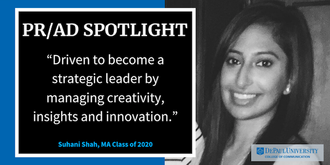DePaulPRAD's tweet photo. #Congratulations to Suhani Shah on #graduating in the #ClassOf2020! We are so #PRADProud of you and we wish you the best in your #PublicRelations #career. #PRADSpotlight #Master https://t.co/aAMKfA6Hk6