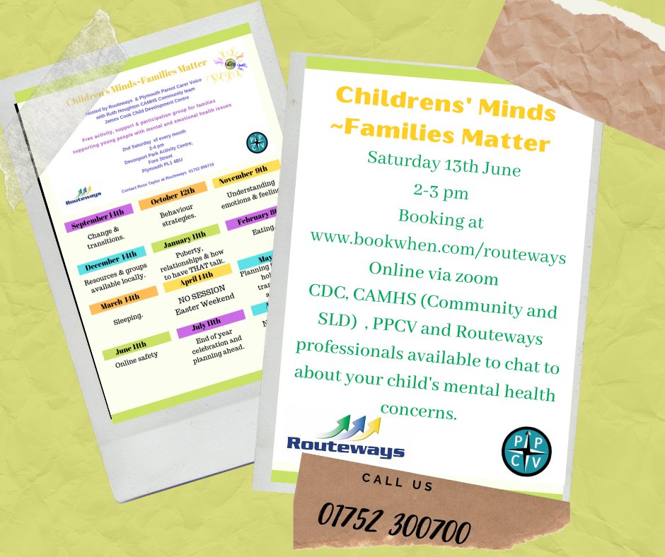 We'll be part of Children's Minds ~ Families Matter with @Routeways @rooted_plymouth on Saturday 13th June. Parents and carers - please visit bookwhen.com/routeways if you would like to join us via Zoom #SEND #Plymouth