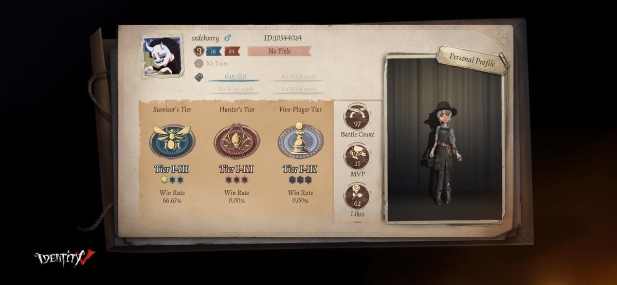 BENXVENTE's tweet photo. I'm playing Identity V. Fancy a game? https://t.co/jqacOZyMaD