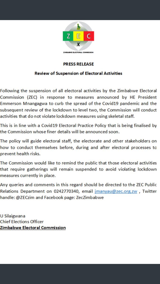 Wamagaisa's tweet photo. Parliament of Zimbabwe is resuming public consultation meetings to make sure Constitutional Amendment No. 2 goes through soon to allow President Mnangagwa greater control over judicial appointments. Meanwhile, @ZECzim is suspending electoral activities citing #COVID19 pandemic!🤷🏾‍♂️ https://t.co/CbO4Qdkn50