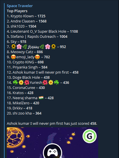 Superblackh0le's tweet photo. Fun time in HOLE group! This time the best score in the game won 100 HOLE tokens! Congrats to our member Krypto Klown who won 100 HOLE tokens. 
Join our group and get a chance to win some of our 20% DEFLATIONARY token HOLE. Join now, before the supply breaks below 1 million https://t.co/GYll4EyrSc