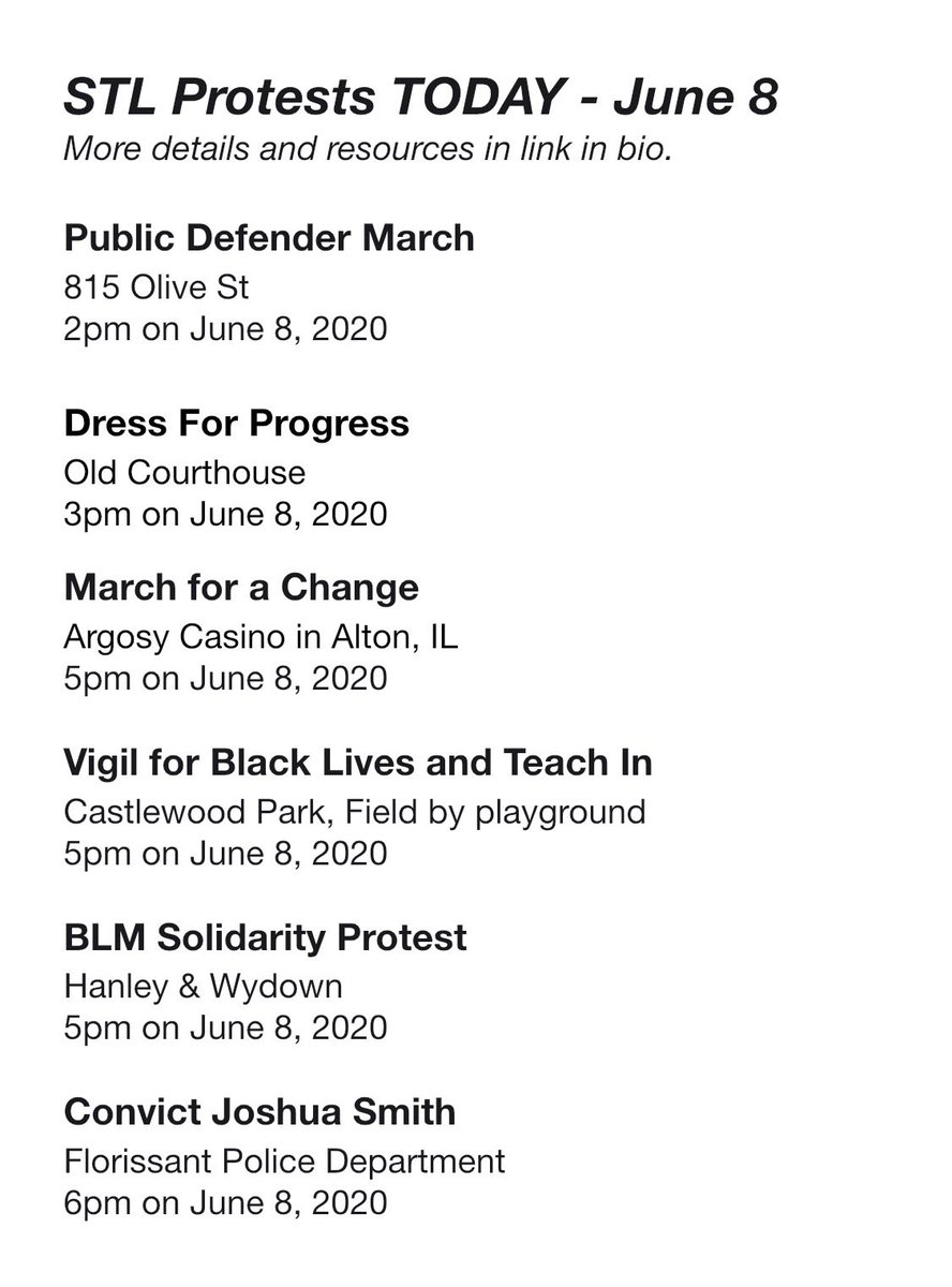 GabeTinge's tweet photo. ❗️STL PROTESTS TODAY ❗️Link in bio to full list, DM me if you see any additional information. Thanks! #BLM #BlackLivesMattters #JusticeforBreonnaTaylor #stl #stlprotests #ACAB #DefundSLPD https://t.co/fx8bd3iXvu