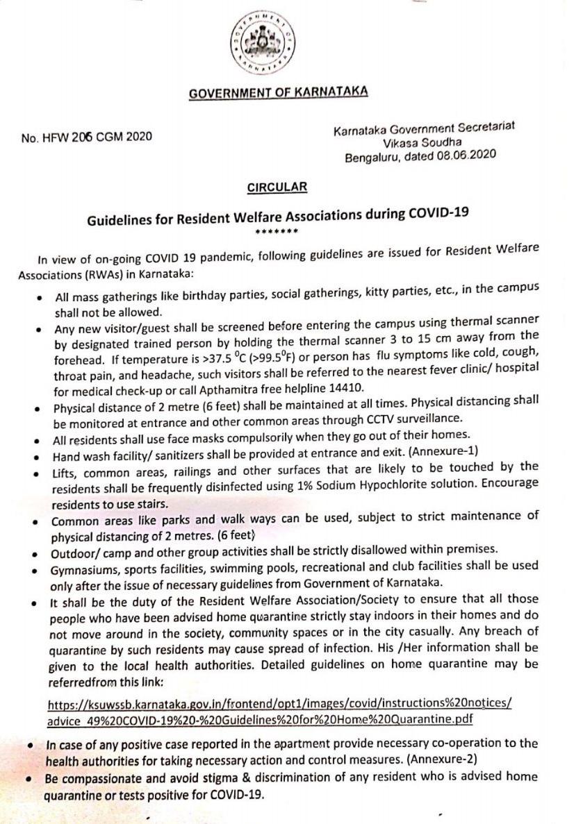DHFWKA's tweet photo. Standard Operating Procedure for Resident Welfare Associations.
@CMofKarnataka @BSYBJP @sriramulubjp @drashwathcn  @KarnatakaVarthe @PIBBengaluru @BlrCityPolice @blrcitytraffic @NammaBESCOM @BMTC_BENGALURU @publictvnews @suvarnanewstv @tv9kannada https://t.co/1ouILEWK6w