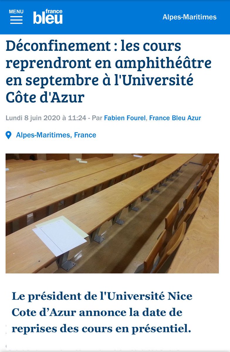 MasterCCA_Nice's tweet photo. Bonne nouvelle ! #RentreeEtudiante2020 #rentree2020 #covid 
Via @francebleuazur @Univ_Nice https://t.co/bWJJGggKWB