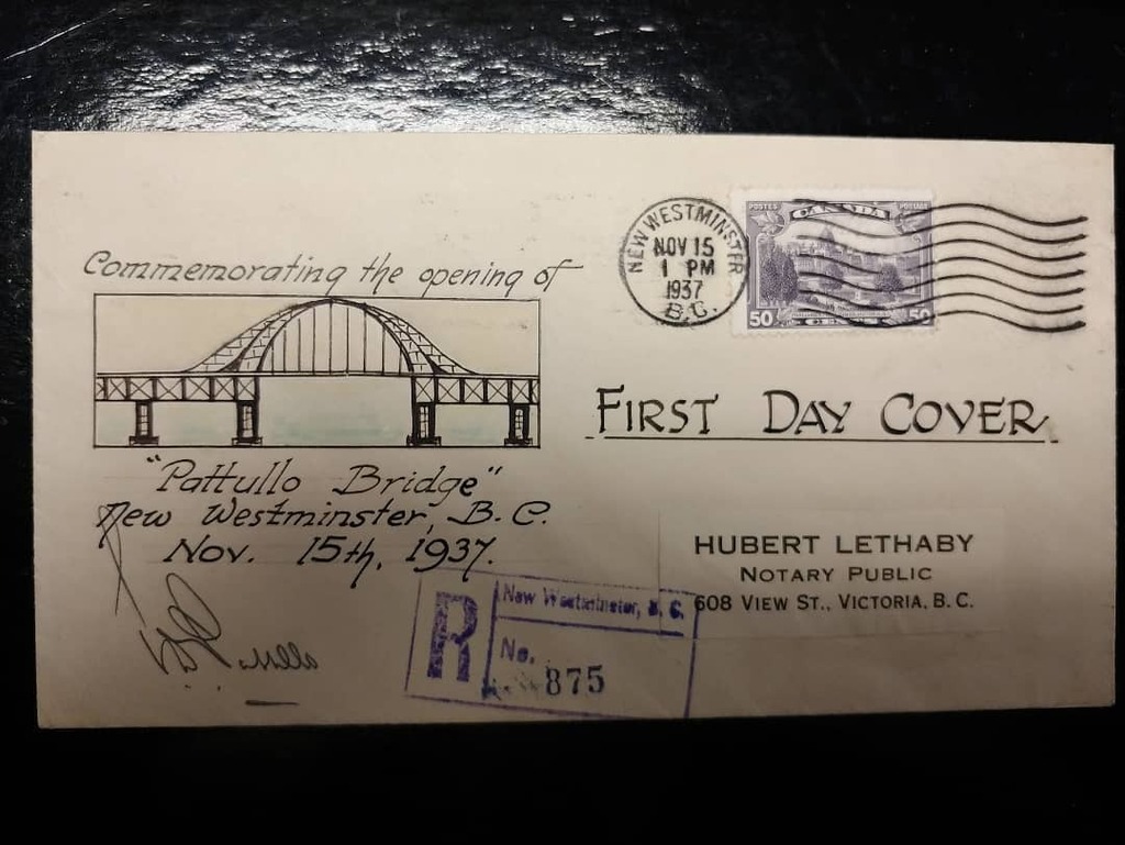 AllNations1949's tweet photo. One of only six handdrawn, Duff Pattullo signed 15 November 1937 Pattullo Bridge opening day covers. Lot 85 in our 13 June online auction at https://t.co/kZqzTR5mU6
#pattullobridge #duffpattullo #newwestminster #bridges #bridgeopenings #rarecovers #bchi… https://t.co/50VvTWNKEa https://t.co/BEGGK2x3Ho