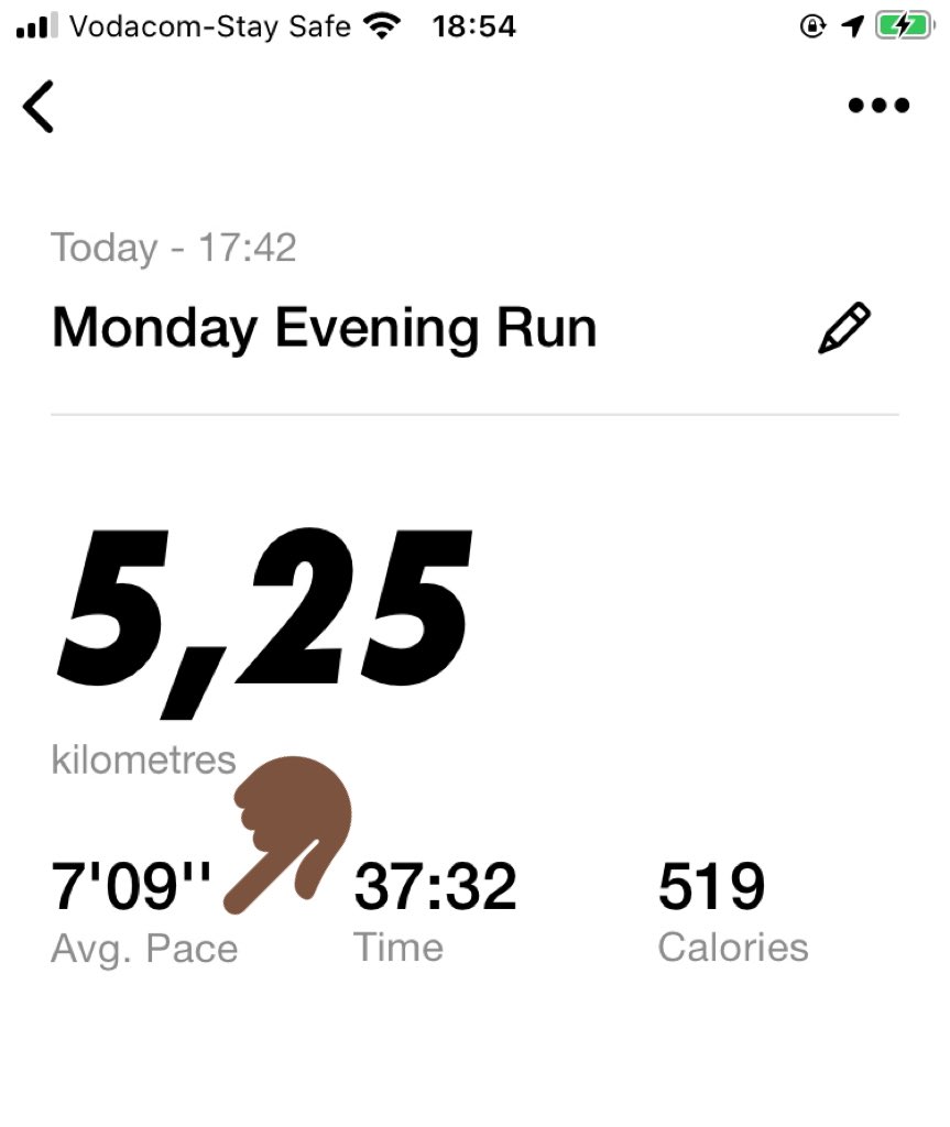 Kagie_Sooo's tweet photo. PROGRESS: trust the process, celebrate the little achievements. #RunningLessons #SocialRunner #RunningWithTumiSole #NRC
6 weeks ago Current pace https://t.co/XUOEjFinEB