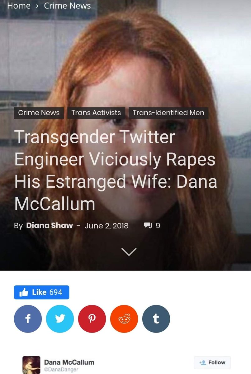 Dana McCallum was a senior engineer at Twitter. DM was acknowledged as “one of the most important gay or transgender people in the tech industry.” Business Insider recognized DM as “one of the geniuses behind Twitter.” https://www.womenarehuman.com/trans-identified-twitter-engineer-rapes-his-wife-dana-mccallum/