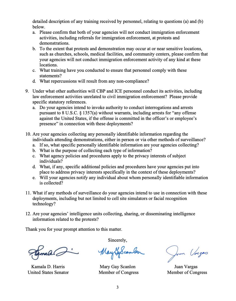 SenatorDurbin's tweet photo. The right to peacefully protest is a bedrock principle of our democracy & I am concerned by reports of ICE & CBP officers using force against Americans exercising that right. Joining @SenKamalaHarris in demanding answers from ICE & CBP on their involvement in the recent protests. https://t.co/L6fuzrEOST