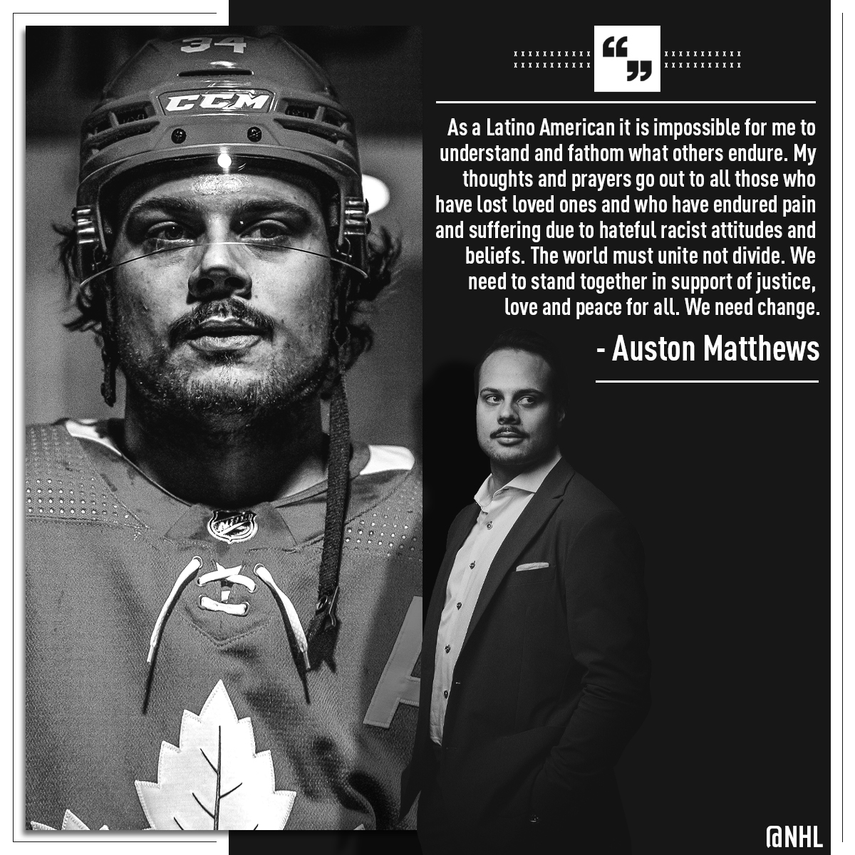 Auston Matthews (AM34) calls for unity and change. | NHL | Scoopnest