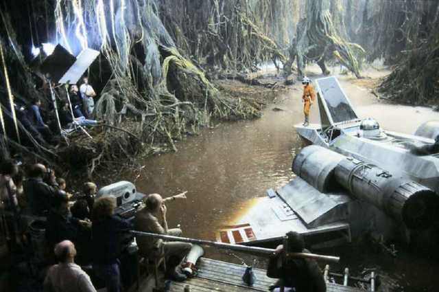 sw_holocron's tweet image. Behind the scenes of the Dagobah set for The Empire Strikes Back