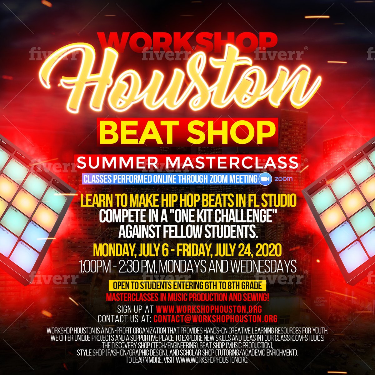 Workshop Houston presents our Summer Beat Shop Masterclass for 6th-8th grader students! Spots are limited, so sign up now! Sign up Link here workshophouston.org/pages/applicat…. #workshophouston #summerprogram #thirdward #houstonstrong #houstontexas #sunnyside