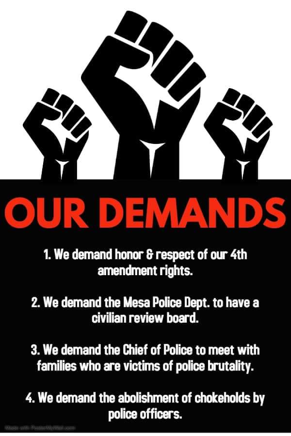 Dbarrett95's tweet photo. Here is our #ListOfDemands to present at the protest in mesa tomorrow. https://t.co/SxoooglfPi