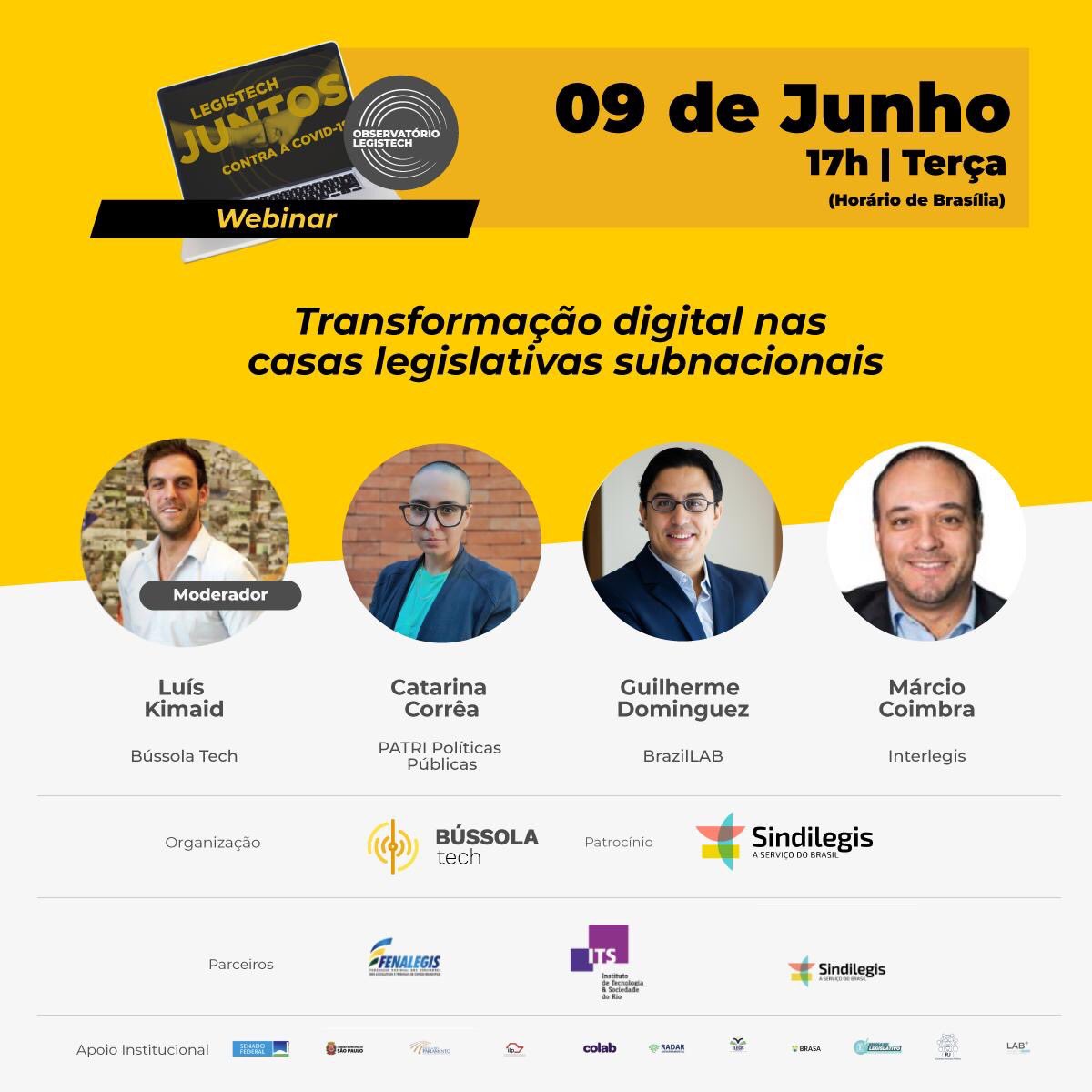 Amanhã (09/06) às 17hs, participo de webinar da <a href="/bussolatechbr/">Bússola Tech</a> sobre #transformaçãodigital em Assembleias Estaduais e Câmaras Municipais. Inscrições gratuitas: lnkd.in/eXrKdTg Vamos conversar?
#brazillab #direitotecnologiainovação #legistech #govtech