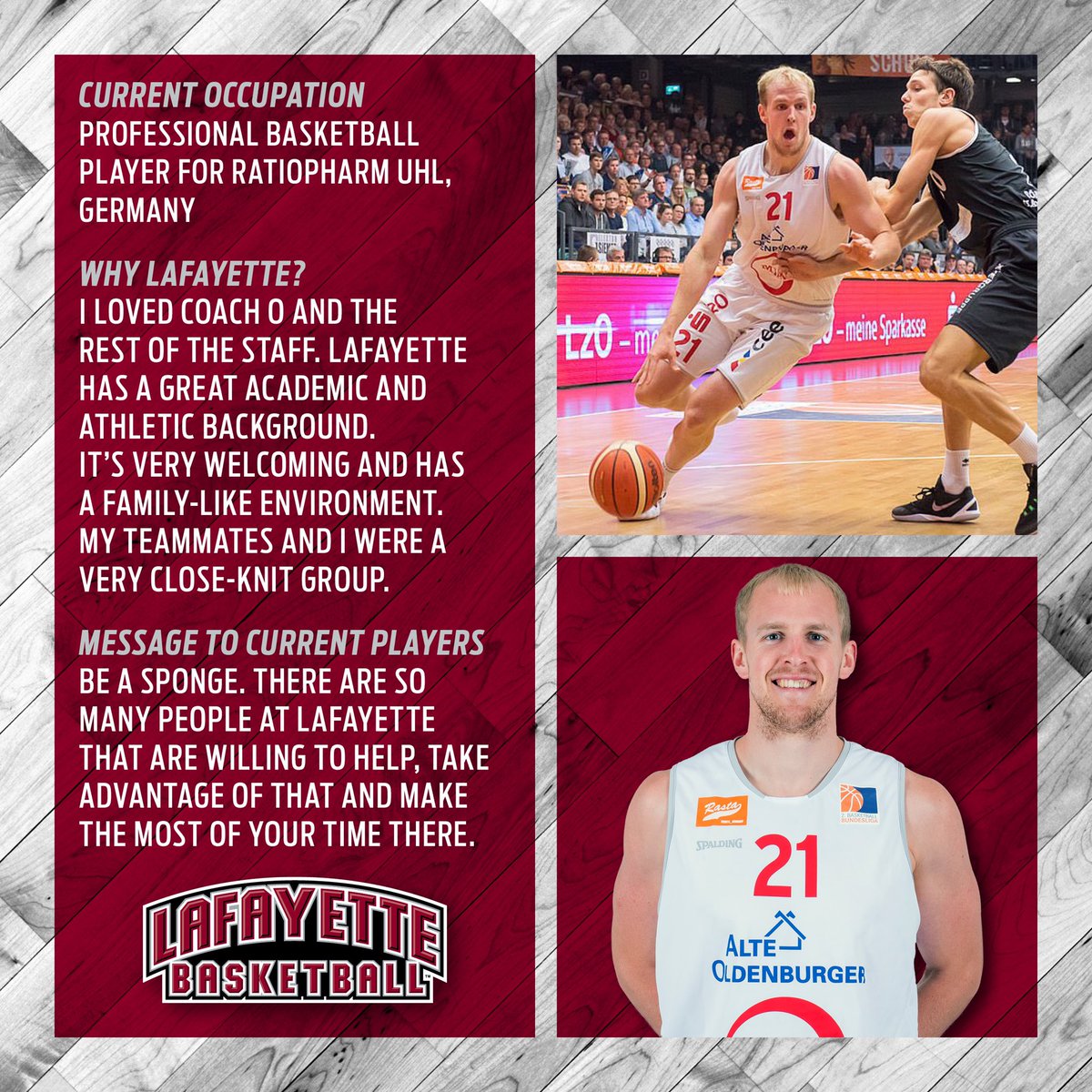 💡Alumni Spotlight 💡

Seth Hinrichs ‘15 (<a href="/Seth_Hinrichs/">Seth Hinrichs</a>)

🔘2015 Patriot League Champion
🔘3x All-Patriot League Selection
🔘2011 All-Rookie Team
🔘1,535 points (6th in program history)
🔘 569 rebounds (17th in program history)

Currently playing professionally in Germany!