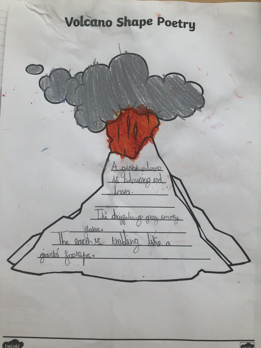 thubelina's tweet photo. @EastfieldPS #eastfieldbettertogether Marianthi’s volcano 🌋 shape poem! She worked very hard this morning! Have a nice evening! 🙏💙 https://t.co/9t7VKJ5qWN