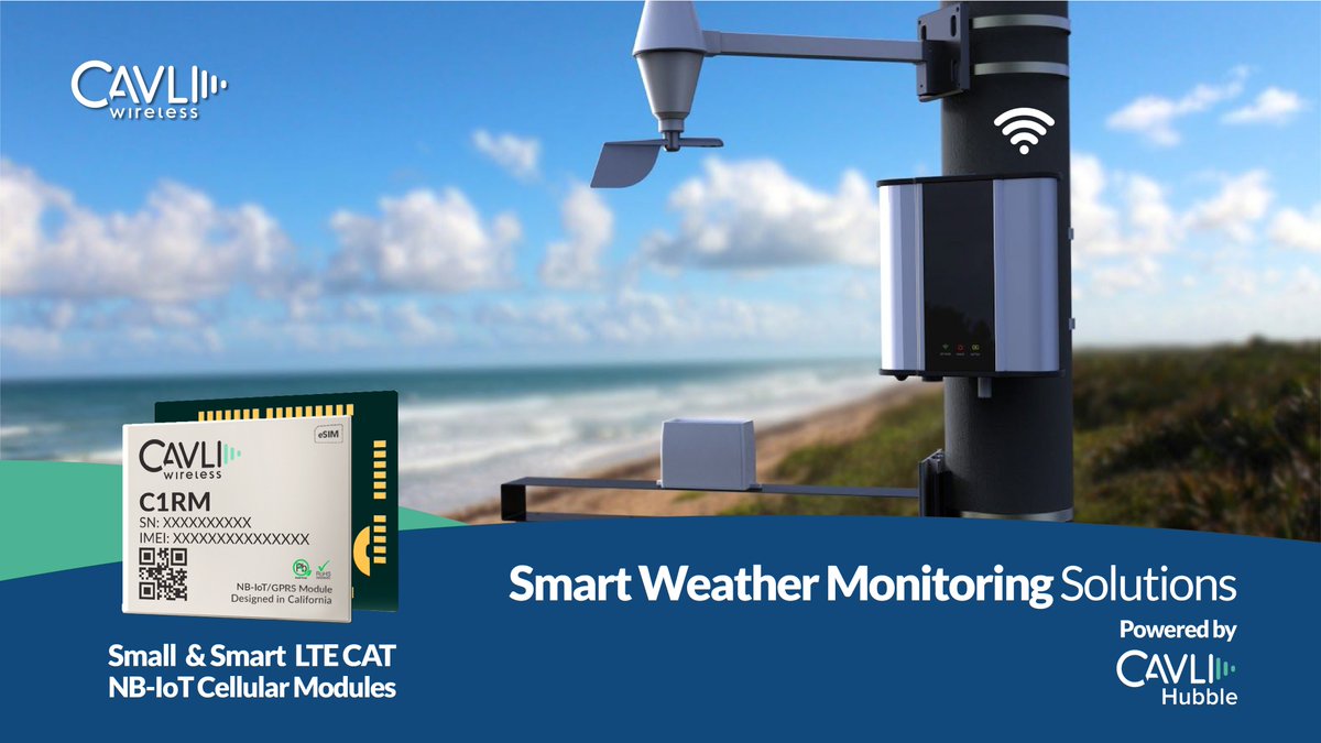 cavliwireless's tweet image. Power your #smartweathermonitoring solutions with #cavli's C1RM #iotmodule backed by Cavli Hubble platform. Write to us at solutions@cavliwireless.com. Explore at cavliwireless.com