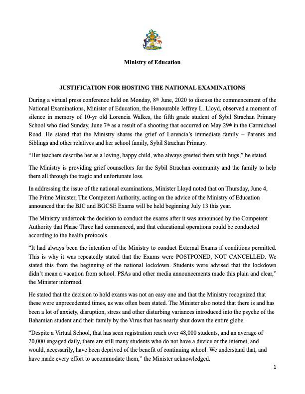 jasperward94's tweet photo. The Ministry of Education released a statement justifying the government's decision to hold national exams next month. https://t.co/Ro1OQHbX1v
