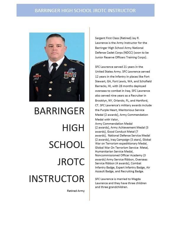 **Special Announcement**
JROTC is coming to <a href="/NPSBarringer/">Barringer High School</a> Dr. Aviles:  I am excited to announce that Barringer High School has finalized the creation of our JROTC program with the addition of two highly qualified teachers. Here are their bios. #weareBarringer #JROTC