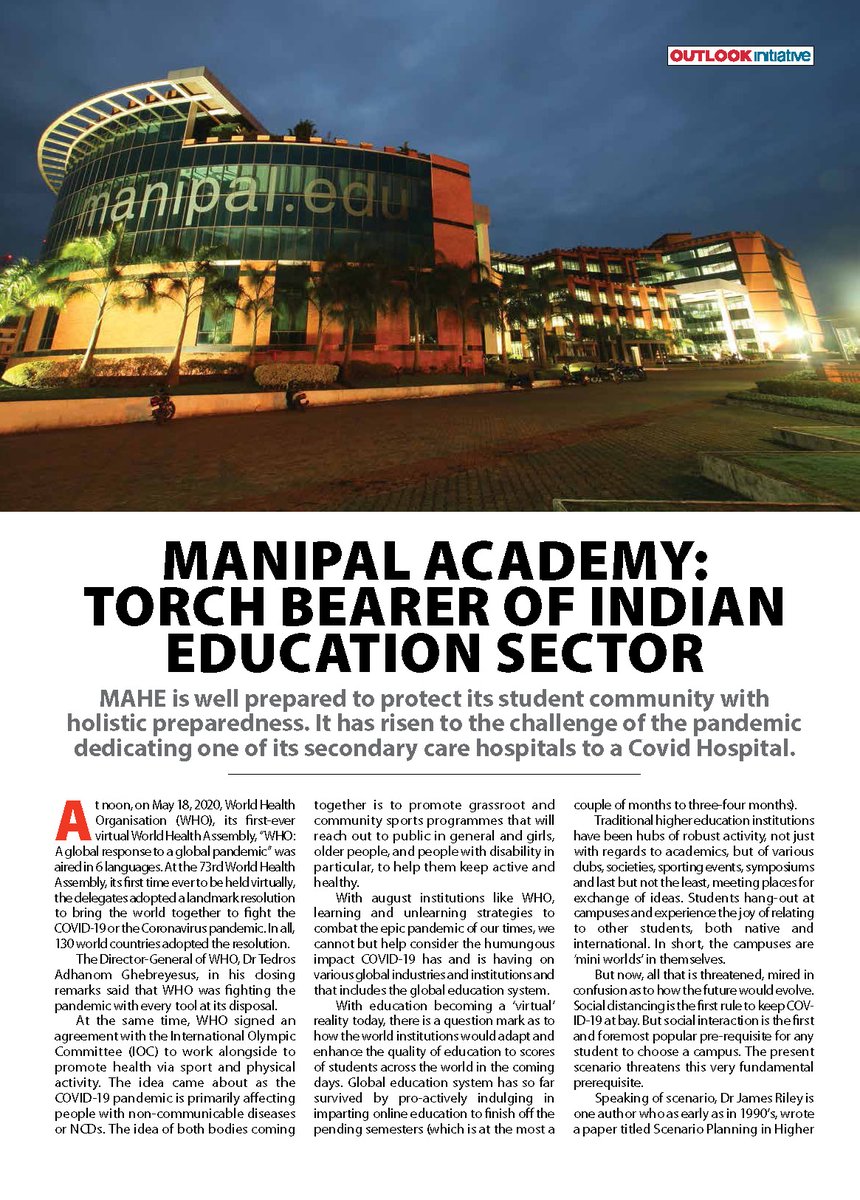 MAHE_Manipal's tweet photo. @ManipalUni, featuring in @Outlookindia, for its holistic approach to protecting all stakeholders and involved in community service by dedicating its secondary care hospital to a COVID hospital.  @kmc_manipal https://t.co/DNHRSz2RLX