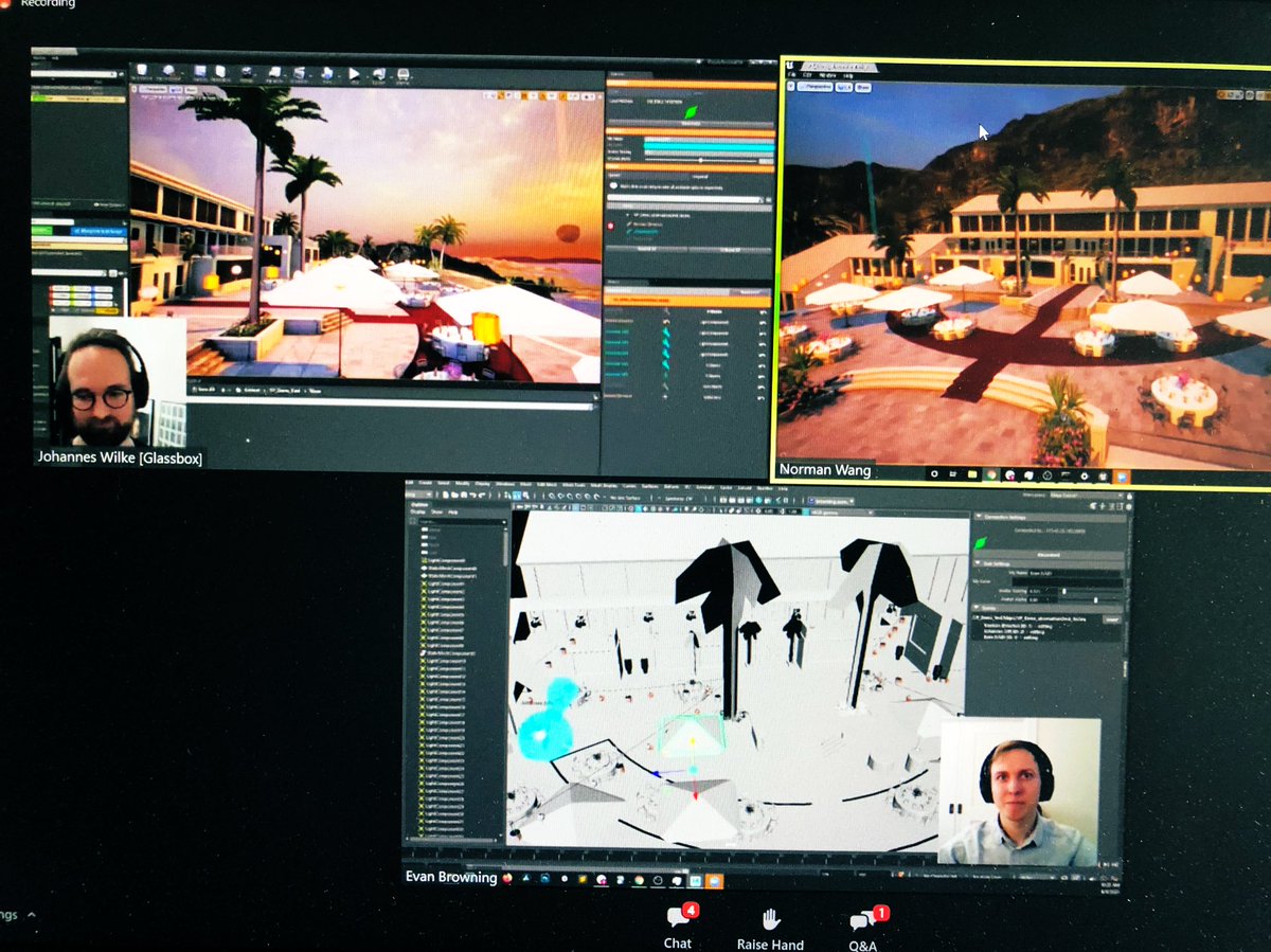 chipster30's tweet photo. Super live demo by @Glassboxtech on their #Beehive and #Dragonfly #VirtualProduction and #VirtualLocation scouting tools connecting participants in Germany, Taiwan and the US as part of #RTC_2020 @UnrealEngine @Realtime_Conf https://t.co/zLJCKZKBXg
