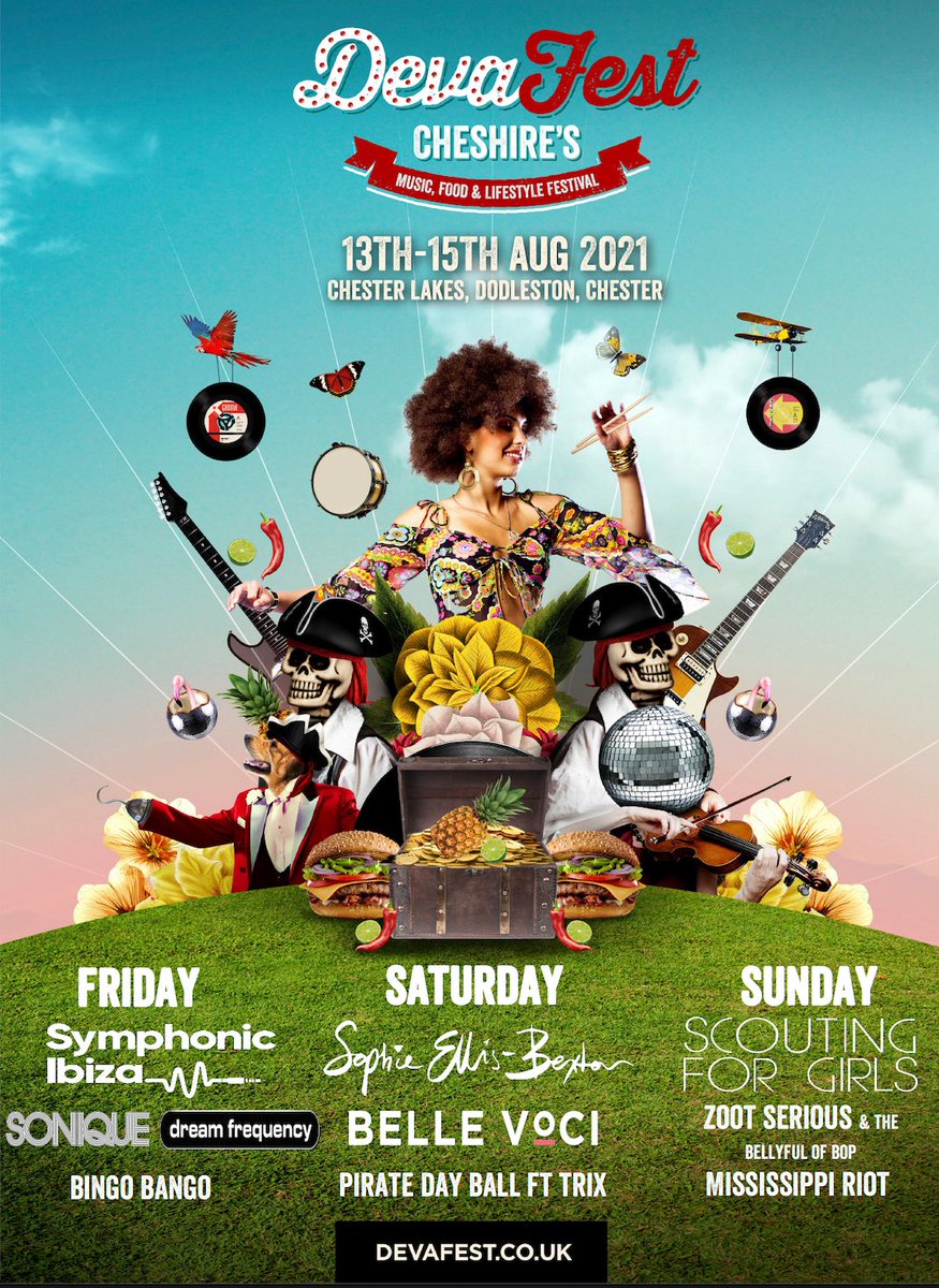 Here's our <a href="/devafestuk/">Deva Fest</a> 2021 poster so far! 

Friday
<a href="/symphonicibiza/">Symphonic Ibiza</a>
<a href="/officialsonique/">Sonique</a>
Dream Frequency
Bingo Bango

Saturday
<a href="/SophieEB/">Sophie Ellis-Bextor</a>
<a href="/bellevociopera/">Belle Voci</a> 
Pirate Day Ball ft Trix

Sunday
<a href="/Scouting4Girls/">Scouting For Girls</a> 
Zoot Serious
<a href="/MississippiRiot/">Mississippi Riot</a>

Thank you for all your support. More artists soon!