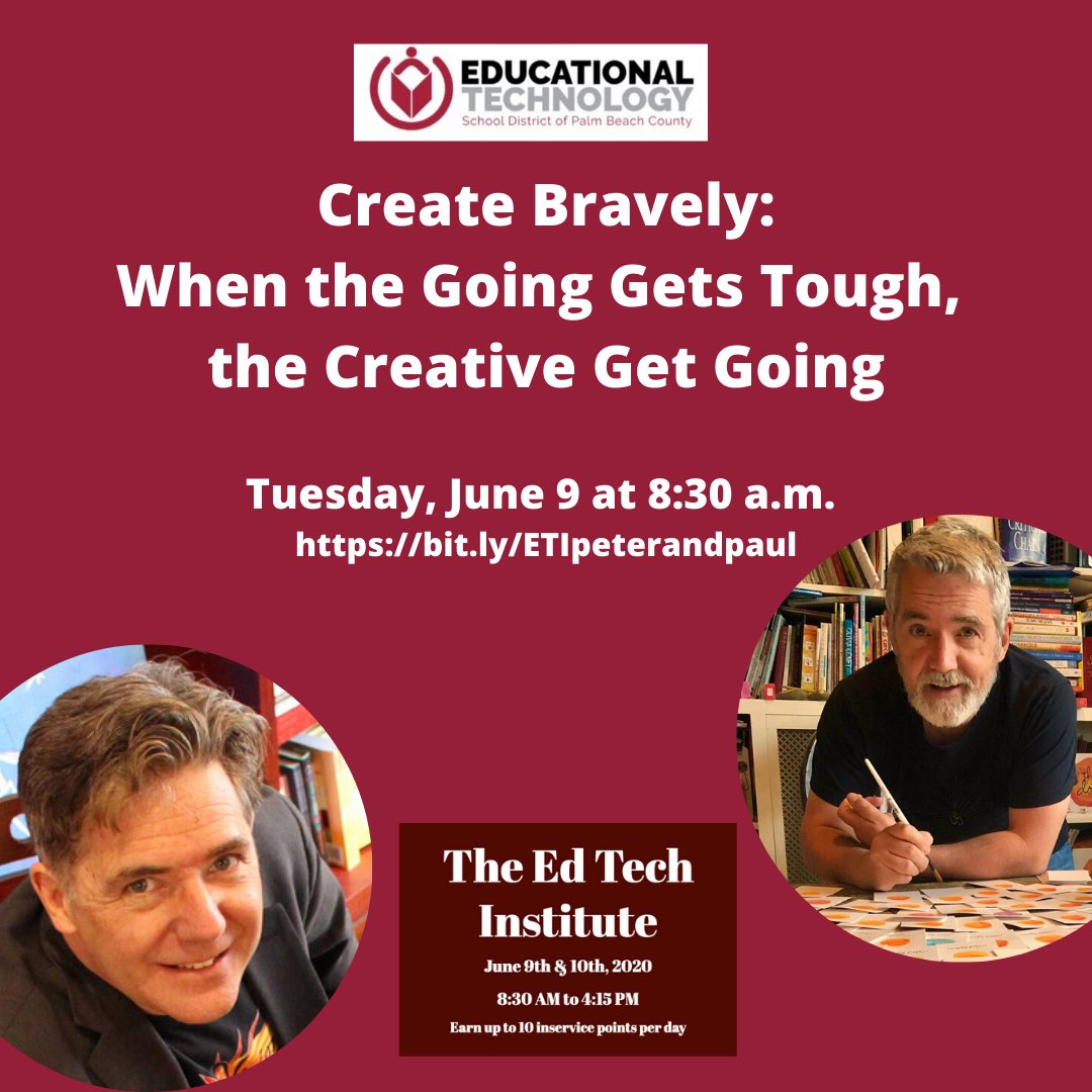 ReynoldsTLC's tweet image. When the Going Gets Tough, the Creative Get Going! Join @FablePaul &amp;amp; @PeterHReynolds as they kick-off @EdTechPBC's Remote #DigitalLearning Institute tomorrow-8:30 am bit.ly/ETIpeterandpaul. Register at bit.ly/Institute. Follow #EdTechPBC for more updates! #CreateBravely