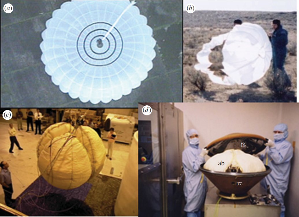 ChutesNL's tweet image. The #beagle2 lander&apos;s main parachute was &quot;only&quot; 10 m in diameter. The pilot chute, even smaller, can be seen on the right top. For final landing Beagle2 used an airbag system.