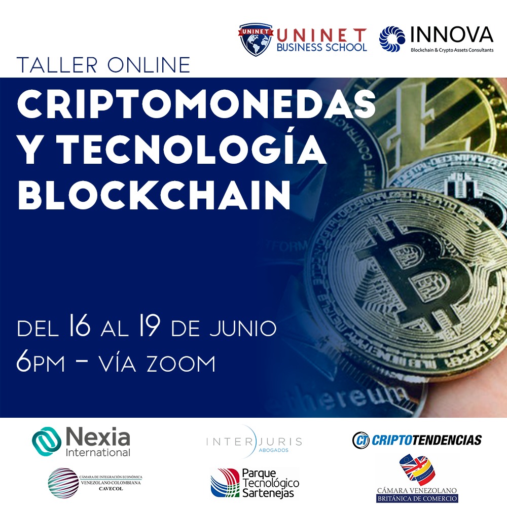 InterJurisLaw's tweet photo. Te invitamos al taller “Cripmonedas y Tecnología Blockchain” dónde podrás conocer herramientas como el #Bitcoin, el #Blockchain y las #Criptomonedas, factores claves ante el mundo financiero que se avecina. Del 16 al 19/06. Registro: https://t.co/GSFaVK8YDU https://t.co/e1Btp2r8IK