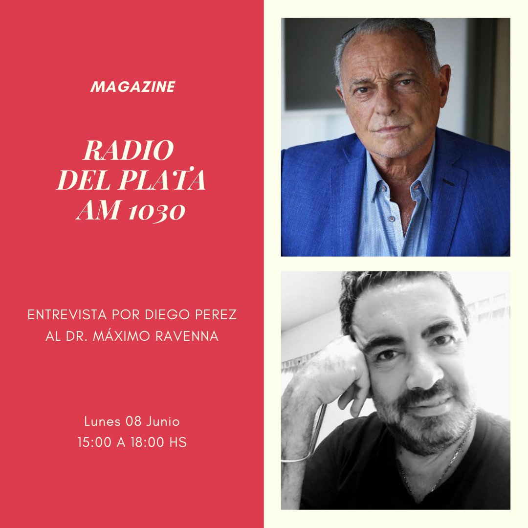 Ravennaok's tweet photo. • Dr. Máximo Ravenna • .
.📻 Programa MAGAZINE Radio Del Plata AM 1030
.
.👉Lunes 08 de #junio
. 15:00 a 18:00 hs. .AM 1030 del plata
.
.Diego Perez, Andrea Landi ( locutora), Marcelo Manuele (Deportes).
.Producción Fernanda Roman y Verónica Garibaldi.

.#cuarentenaconravenna https://t.co/s6Oic78S9n