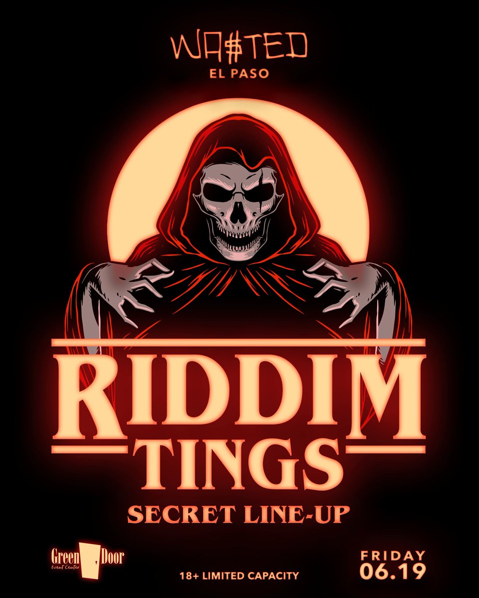 El Paso! RIDDIM THINGS arrives to Green Door EP on Friday June 19th with a secret lineup!
Door open from 9pm-2am with a 50% limited capacity.
Please note all safety guidelines on the event page.
<a href="/wastedpresents/">WA$TED Presents</a>