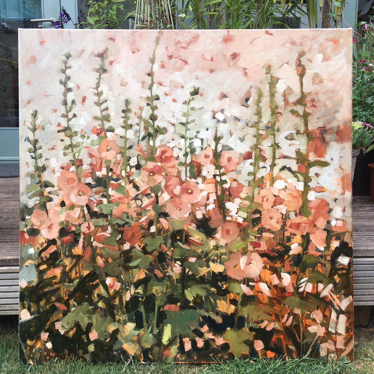 Hollyhocks in progress... #hollyhocks #summerflowers #garden #gardenflowers #gardenpainting #flora #floral #floralart #flower #flowers #flowerpainting #flowersofinstagram #flowerpaintings #floralpainting #floralpaintings #art #artist #oilpainting #oiloncanvas #workinprogress