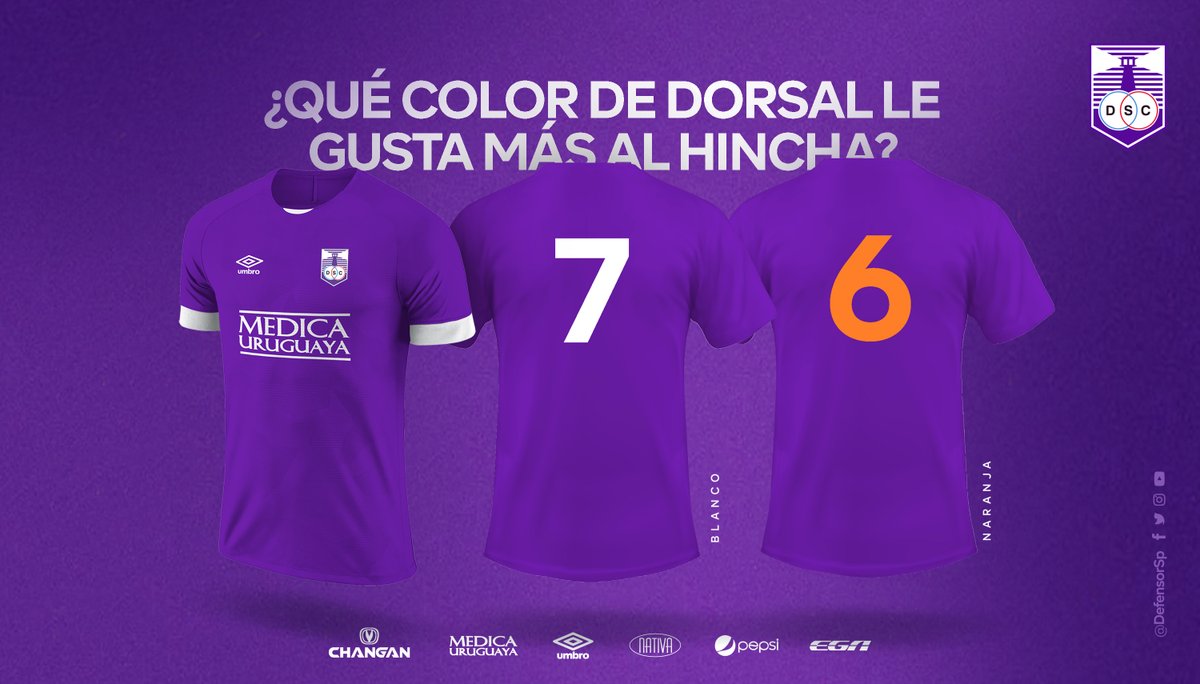 DefensorSp's tweet photo. 🙌🏼 Hoy le preguntamos al hincha.
🤔 ¿Qué color de dorsal le gusta más en la camiseta?

💜 Dale "Me Gusta" si es el Blanco
🔁 Compartí si es el Naranja

👕 ¡Quienes voten estarán participando por el sorteo de una camiseta oficial!

⌛️ ¡Tienen tiempo hasta este miércoles! https://t.co/oqkMvYVGiX