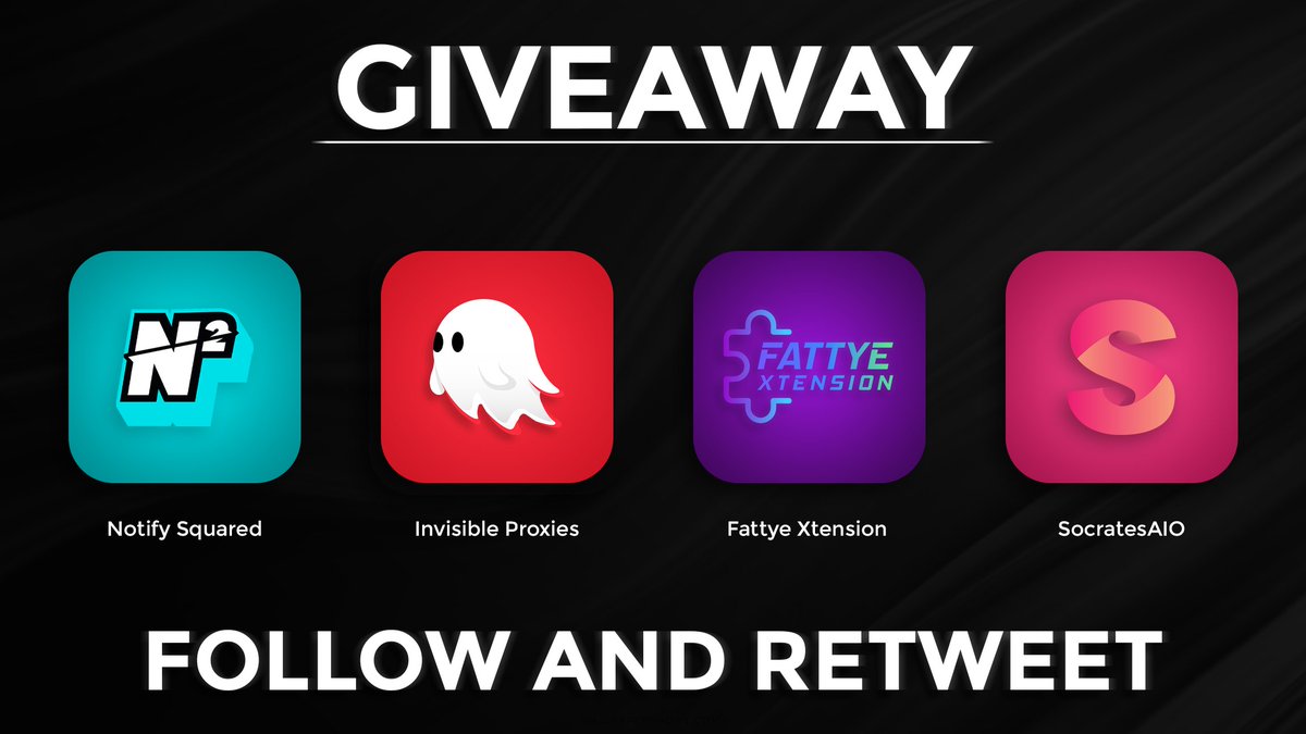 N2FTOfficial's tweet photo. Flash Giveaway! 🥳🚨

✅ | Follow @NotifySquared + @FattyeXtension + @SocratesAIO + @InvisibleProxy 
♻️ | Retweet

🎁 Prizes:
1 x Notify Squared Renewal
1 x Fattye Autofill
1 x Socrates Month Membership
1 x 1GB Residential Data

Ends very soon! ⏰🎁 https://t.co/ByY6qPlaiE