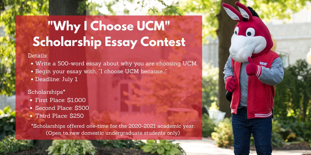 JaredUCM's tweet photo. Just a friendly reminder that the ”Why I Choose UCM” scholarship essay contest deadline is July 1. Link in my Bio for more information! #ChooseUCM https://t.co/0mWEUFsHUX