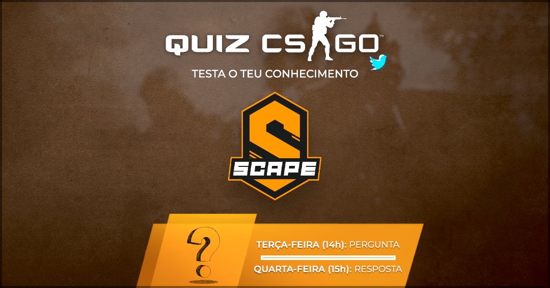 Hoje apresentamos a nossa primeira rubrica semanal aqui no Twitter! 😱

Esta rubrica consiste num Quiz de CS:GO onde todas as terças feiras pelas 14h vamos lançar uma pergunta e na quarta feira seguinte pelas 15h damos-te a resposta! 😎

Contamos contigo!
