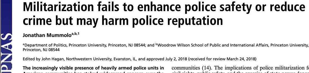 111/ "Militarized police units are more often deployed in areas with high concentrations of African Americans, even after adjusting for local crime rates and other community traits. But I find no firm evidence that SWAT teams lower an agency’s violent crime rate."