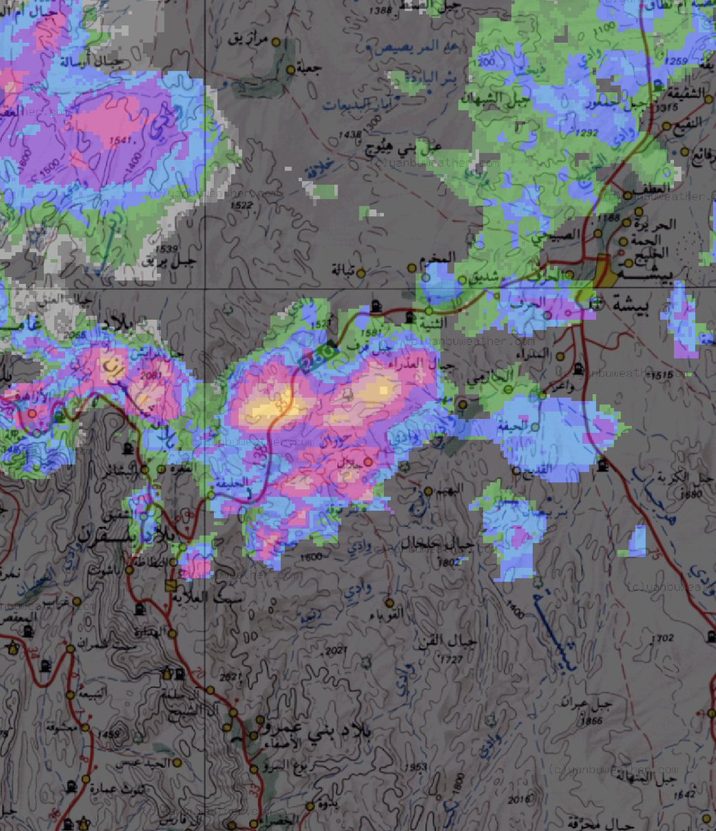 نشاط رعدي وامطار شبه غزيره الان غرب بيشه ممتده من شرق العلايا حتى غرب مهر