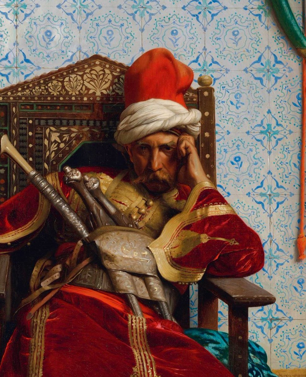 Osman Hamdi Bey’in hocası Oryantalist ressam Jean Leon Gerome fırçasından Markos Botsaris isimli Yunan generali’nin tasviri. 
🦋Çinilere dikkat.