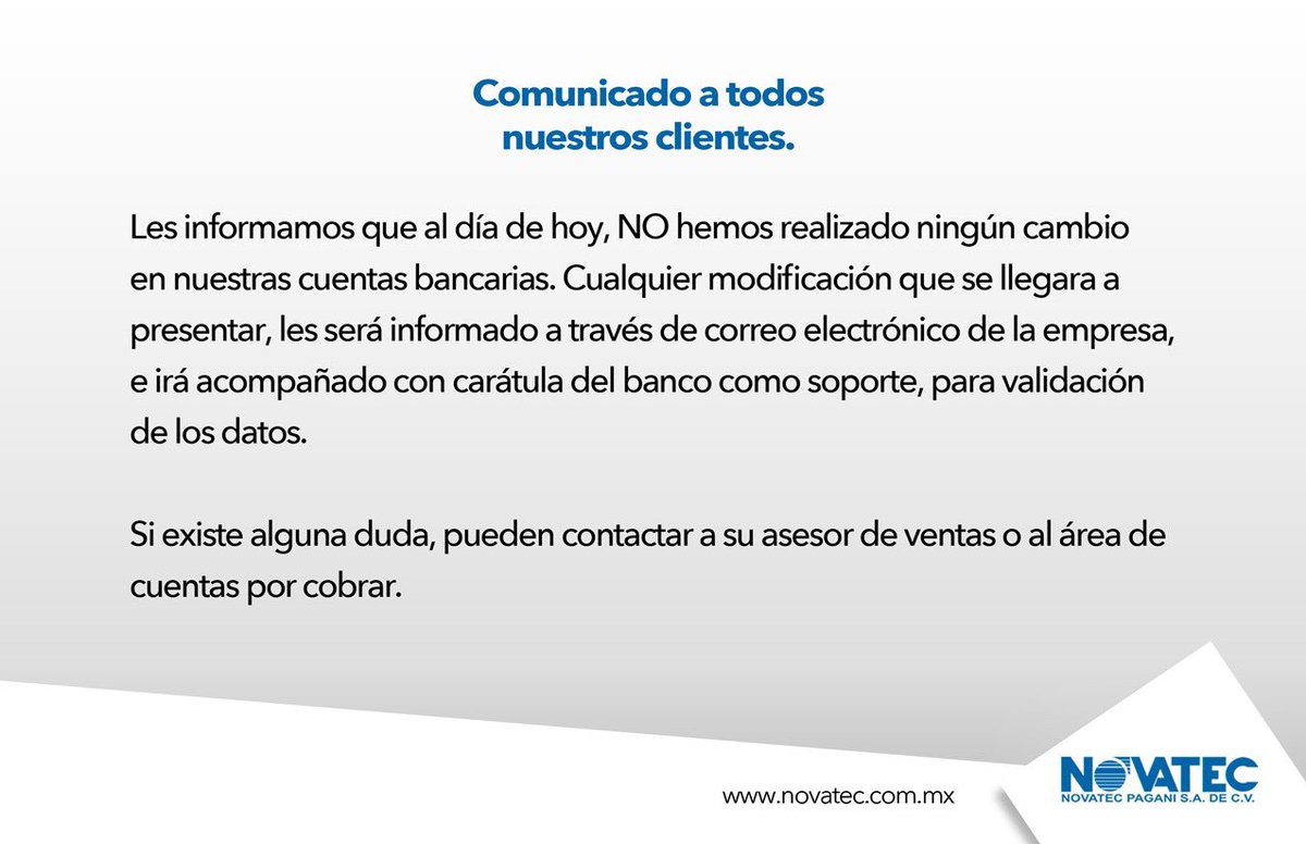 Novatec_Pagani's tweet photo. ℹ️ Aviso importante para todos nuestros clientes.
👉🏼https://t.co/oWoSHcgEye https://t.co/zK6AXo24mY