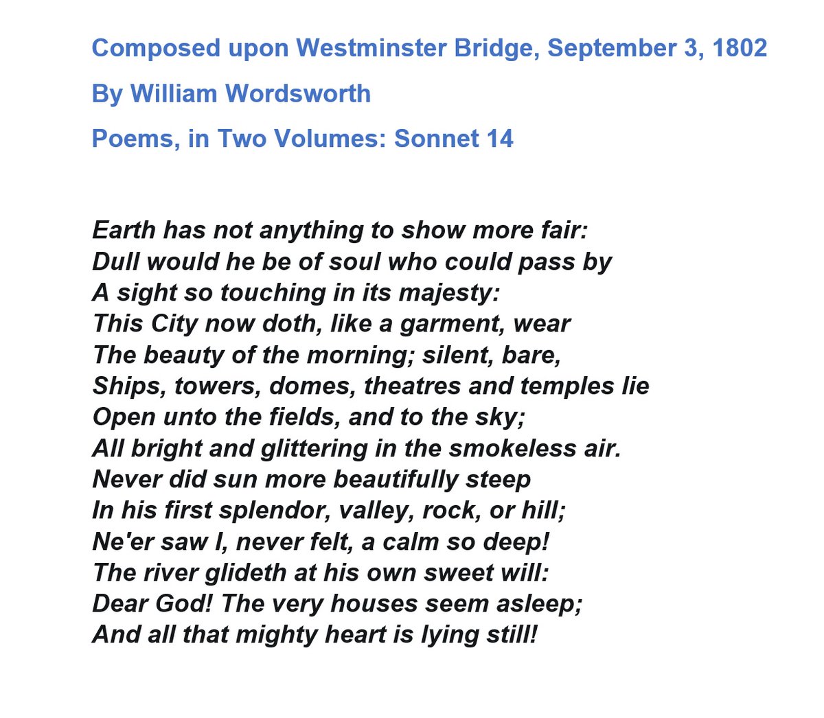 wordsworth westminster bridge poem
