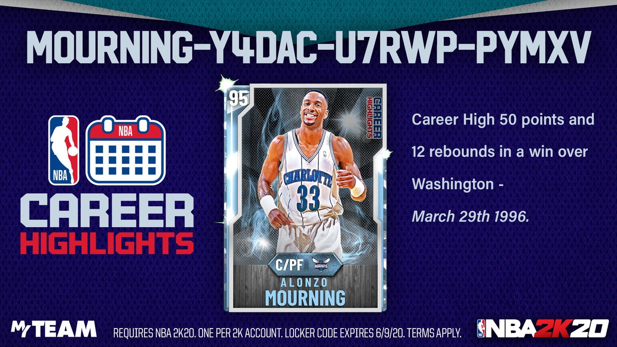 NBA2KMyTEAM's tweet image. 🚨 ICYMI Alonzo Mourning Locker Code expires at 4PM