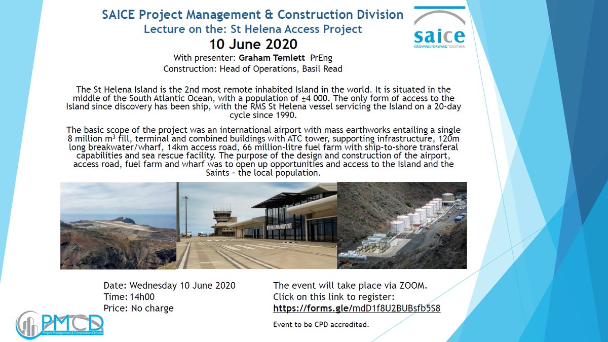 UJCivil's tweet photo. Hey UJ Civilians,

The SAICE Project Management and Construction Division is having a lecture on the St Helena Access Project on 10 June at 14H00. Don't miss out on an amazing opportunity and RSVP by https://t.co/w8UEBMtzee

#SAICE #SAICEStudentChapter #BasilRead #UJCivil https://t.co/8VZPh340sc