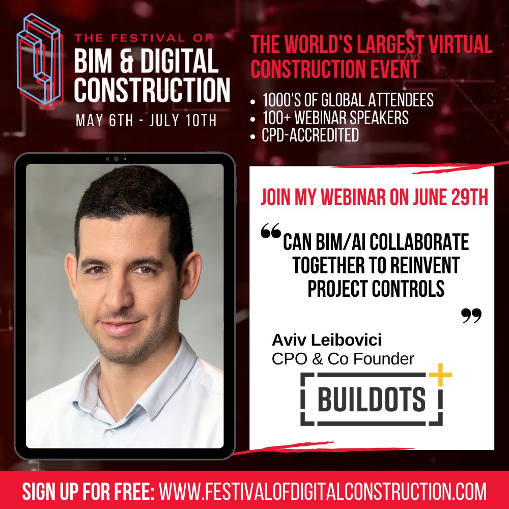 buildots's tweet photo. We’re delighted to be sponsoring this year’s #festivalofdigitalconstruction. Join our CPO Aviv for a webinar on: ‘Can BIM/AI collaborate together to reinvent project controls’ on 29th June.
#webinar #BIM #buildots #digitaltwin #construction #digital
https://t.co/9SHgFG3ox9 https://t.co/kOXCVKYvkj