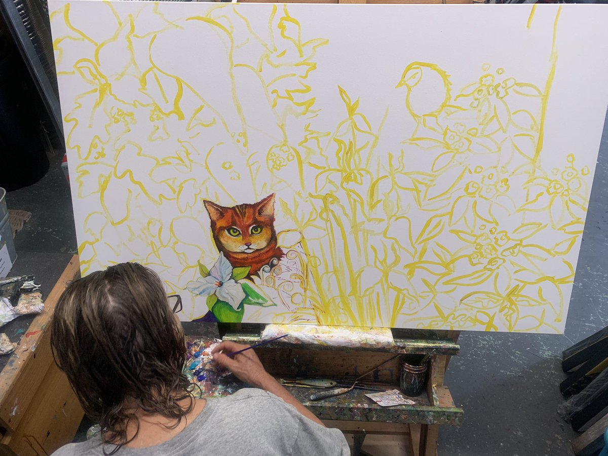 ArtMcquinn's tweet photo. Linda is working on her New Oil Painting, a 36”x48”, Gallery Wrap Canvas for future Shows.  Website:  https://t.co/748RNymYH5   #arts #art #flowers #cat #cats #folk #hendersonvillenc  #folkart #contemporaryart #oilpainting #artgallery #islandconclavegallery #howardalanevents https://t.co/uWAwmcWh9z