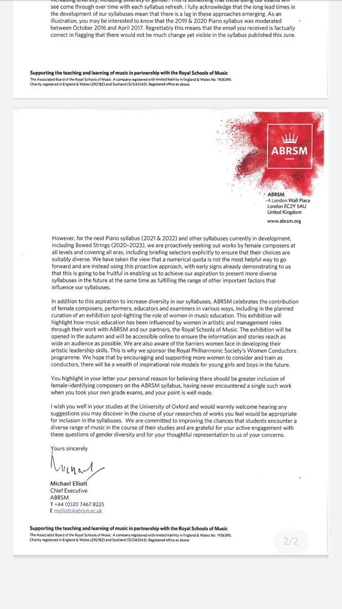 immytweets8's tweet photo. TWO YEARS ago @ABRSMChiefExec  and @ABRSM told me they took their responsibility towards female composers "very seriously" as well. No change. We need immediate action @ABRSM not just words.

I look forward to seeing your timely action points https://t.co/e0asZwmTtf
