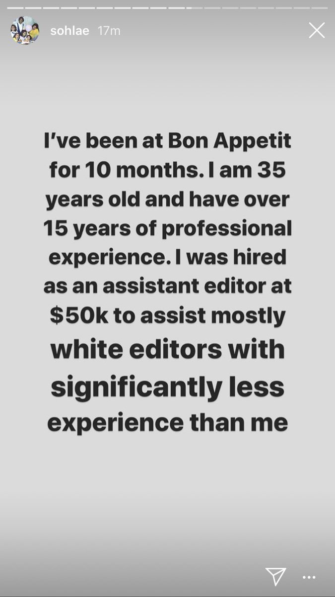 sarahmanavis's tweet image. In case you’ve missed it: Not only is Sohla one of the only front facing Bon Appetit editors to denounce EIC Adam Rapoport doing brown face, apparently only white BA editors are paid for their video appearances. Here’s her Instagram story just now